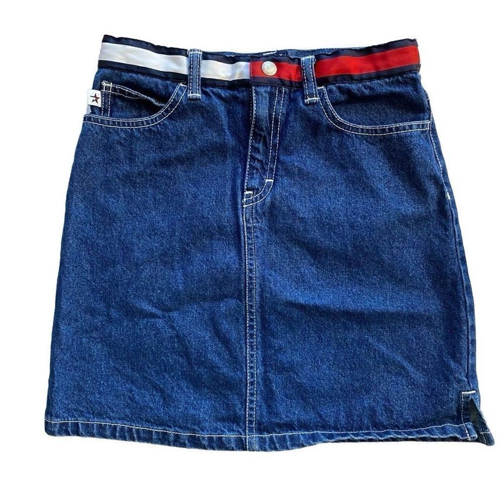 Tommy Hilfiger color block waist band denim skirt Y2K vintage